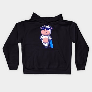 Cool Cow With Skateboard Cartoon Kids Hoodie